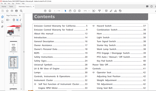Mahindra 3540P 3550P PST Tier-4 Operator’s Manual – PDF DOWNLOAD