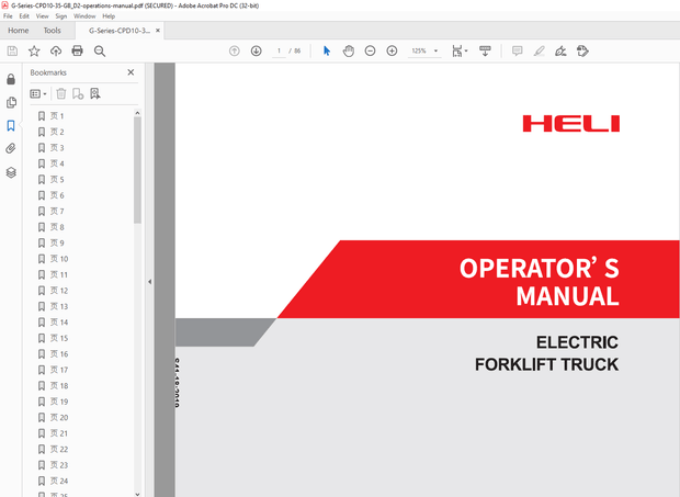 Heli Forklift G Series 1-2.5t Electric Forklift Operator`s Manual – PDF DOWNLOAD
