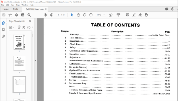 Gehl SL4510 GASOLINE SL4610 DIESEL Skid Loader Operator’s Manual 903664 – PDF DOWNLOAD