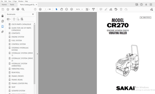 Sakai Asphalt Vibrating Roller CR270 Engine Honda GX610 Parts Manual PDF