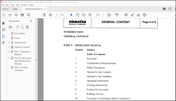 Komatsu PC3000-1 Hydraulic Mining Shovel Operation &amp; Maintenance Manual OMPC30006194 – PDF DOWNLOAD