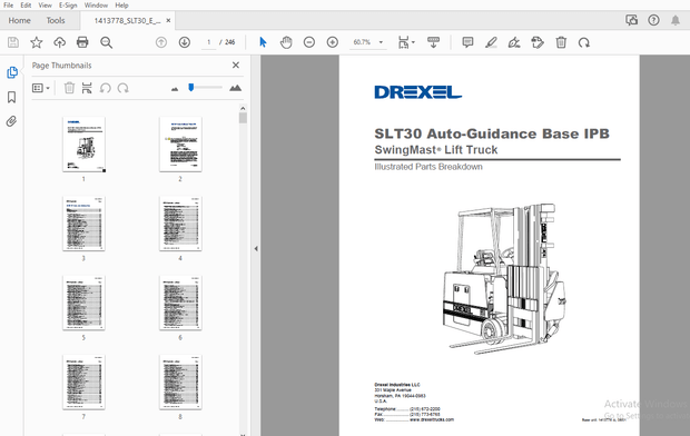 Drexel SLT30 Auto-Guidance Base IPB SwingMast Lift Truck Parts Manual 1413778 – PDF DOWNLOAD