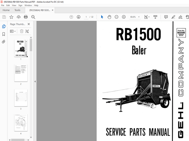 Gehl RB1500 Baler Service Parts Manual(902586A) – PDF DOWNLOAD