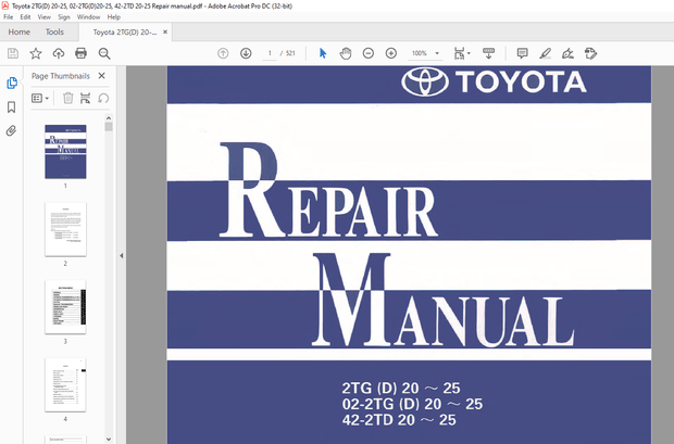 Toyota Forklift 2TG(D)20-25 02-2TG(D)20-25 42-2TD20-25 Repair Manual - PDF DOWNLOAD