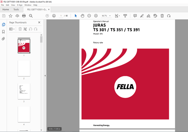 Fella EU Juras TS 301 DN TS 351 DN TS 391 DN Rotary Rake Operator’s Manual – PDF DOWNLOAD