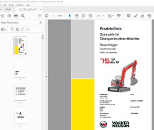Wacker Neuson 75Z3 Crawler Excavator Parts Manual 1000128458 - PDF DOWNLOAD