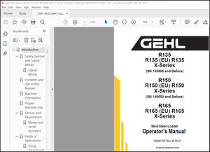 Gehl R135, R150, R165 Skid-Steer Loader Operator’s Manual 50940193 – PDF DOWNLOAD