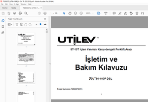 UTILEV UT80-100P DSL 8T-10T İçten Yanmalı Forklift Aracı İşletim ve Bakım Kılavuzu PDF