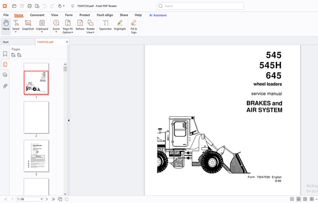 Fiatallis 545 545H 645 Wheel Loader Brakes &amp; Air System Engine Service Manual - PDF DOWNLOAD