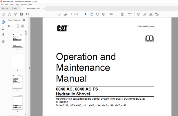 Cat 6040 AC,6040 AC FS Hydraulic Shovel Operation and Maintenance Manual EM029995 – PDF DOWNLOAD