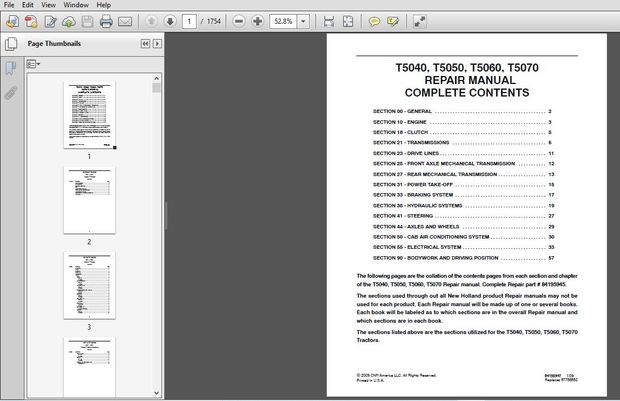 New Holland T5040, T5050, T5060, T5070 Tractors Service Repair Manual (84195947)