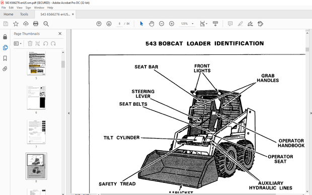 Bobcat 543 Loader Operation &amp; Maintenance Manual SN 502412001 &amp; Above - PDF DOWNLOAD