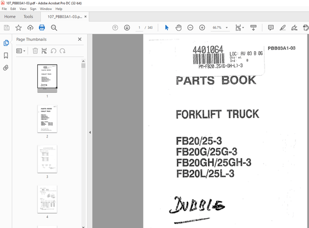 Komatsu FORKLIFT TRUCK F 20/25-3 FB20G/25G-3 FB20GH/25 H-3 F820L/25L-3 Parts Manual - PDF DOWNLOAD