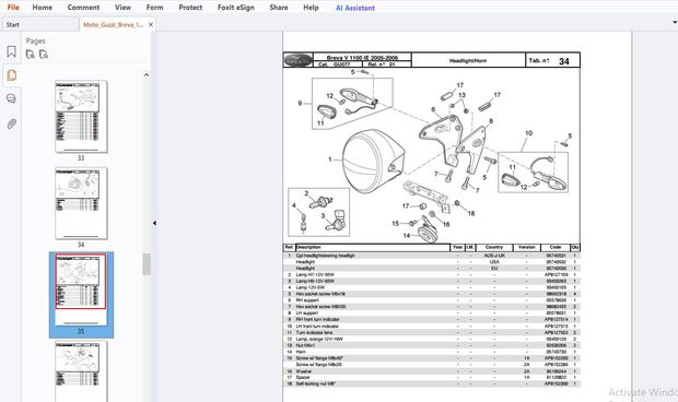 2005-2006 Moto Guzzi Breva 1100 IE Parts Manual - PDF DOWNLOAD