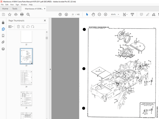 Manitowoc Traditional Crane 4000W Parts Manual SN41676 - PDF