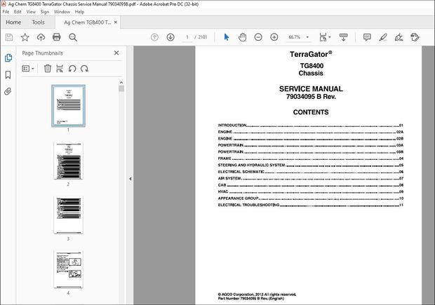 Ag Chem TG8400 TerraGator Chassis Service Manual 79034095B – PDF DOWNLOAD