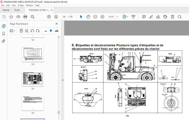 UTILEV UT80 100P DIESEL Chariot thermique de 8 à 10 tonnes Manuel d’utilisation PDF