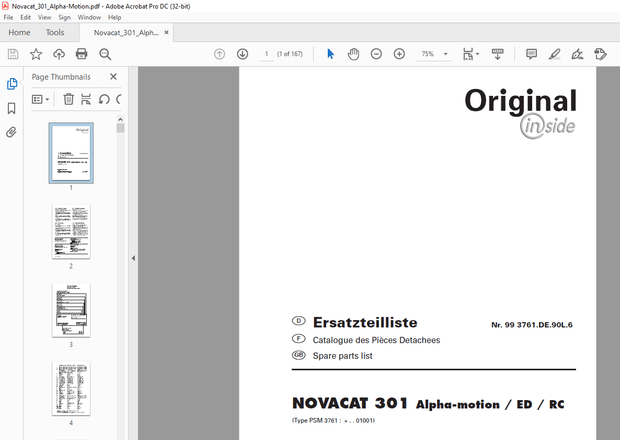 Pottinger Tractor Mower NOVACAT 301 Alpha-motion ED RC Operating List of spare parts Manual PDF