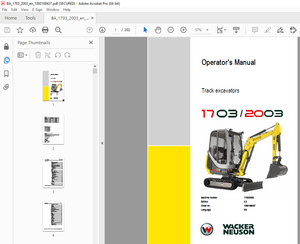 Wacker Neuson 1703 2003 Track Excavator Operator&#x27;s Manual 1000188437 - PDF DOWNLOAD