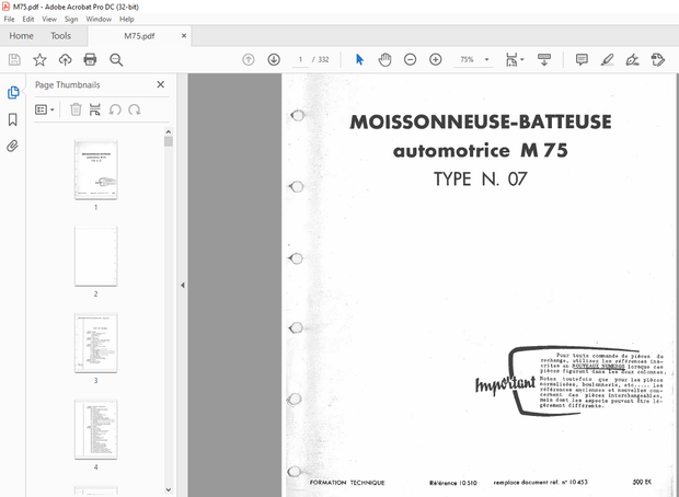Laverda Moissonneuse-batteuse Automotrice M75 Manuel des pièces détachées – PDF DOWNLOAD