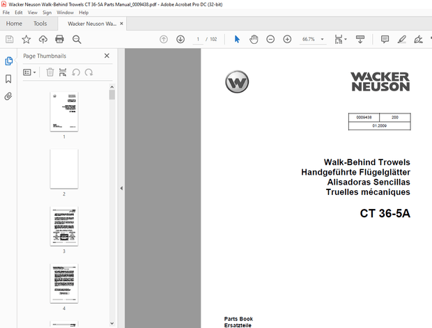 Wacker Neuson Walk-Behind Trowels CT 36-5A Parts Manual - PDF DOWNLOAD