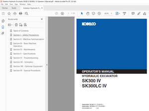 Kobelco SK300 IV SK300LC IV Hydraulic Excavator Operator’s Manual – PDF DOWNLOAD