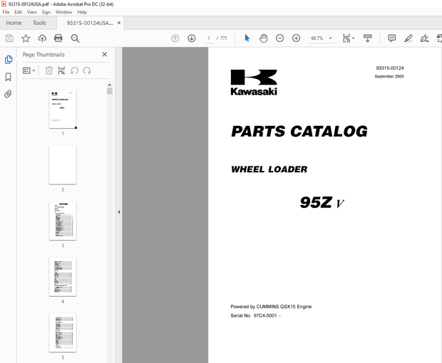 Kawasaki 95ZV Wheel Loader Parts Manual (93315-00124) – PDF DOWNLOAD