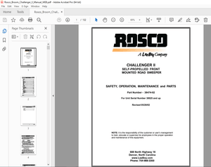 ROSCO Challenger II Self-Propelled Front Mounted Road Sweeper Operations, Maintenance &amp; Parts Manual