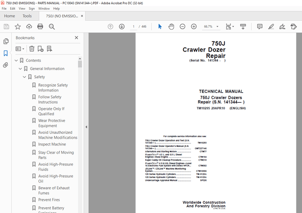 John Deere 750J Crawler Dozer Repair Manual PC10043 - PDF DOWNLOAD