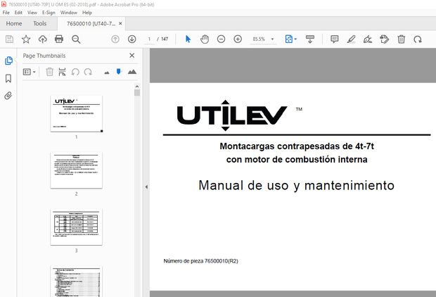 UTILEV Montacargas contrapesadas de 4t-7t Manual de uso – PDF DOWNLOAD