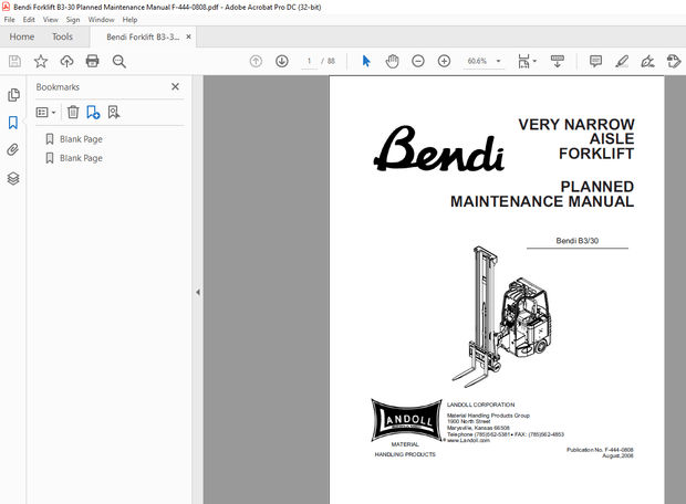 Bendi Landoll B330 Very Narrow Aisle Forklift Planned Maintenance Manual – PDF DOWNLOAD