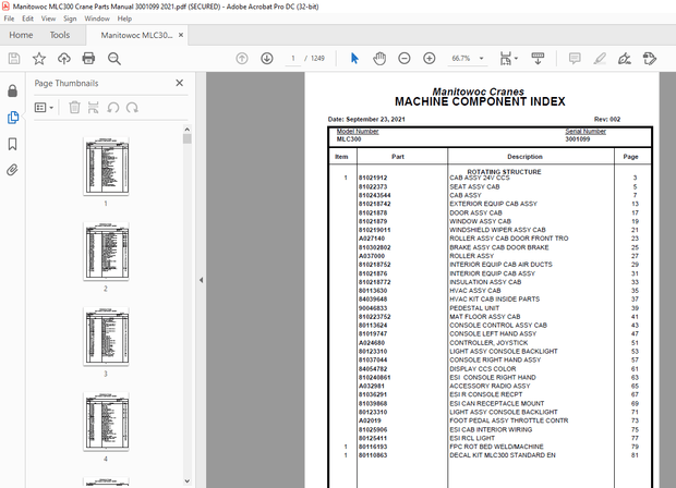 Manitowoc Crane MLC300 Parts Manual SN 3001099 – PDF DOWNLOAD