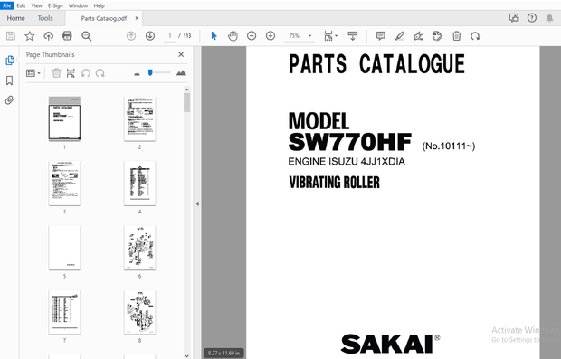 Sakai Vibrating Roller SW770HF Engine Isuzu Parts Manual – PDF