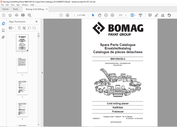 Bomag BM1300 30-2 Cold milling planer Spare Parts Catalogue Manual – PDF DOWNLOAD
