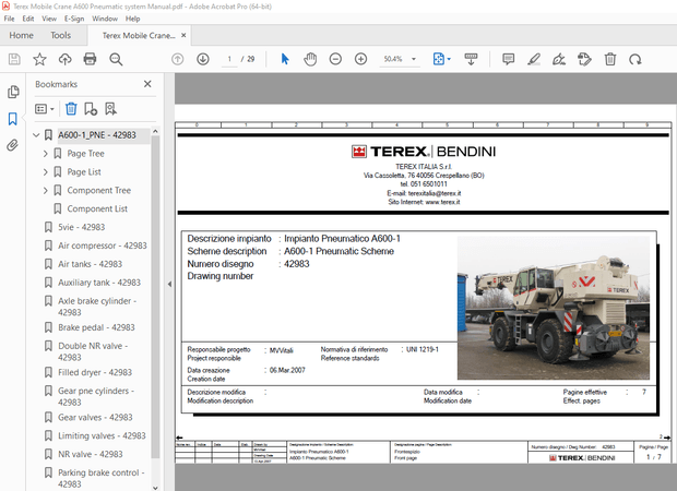 Terex Mobile Crane A600 Pneumatic system Manual – PDF DOWNLOAD