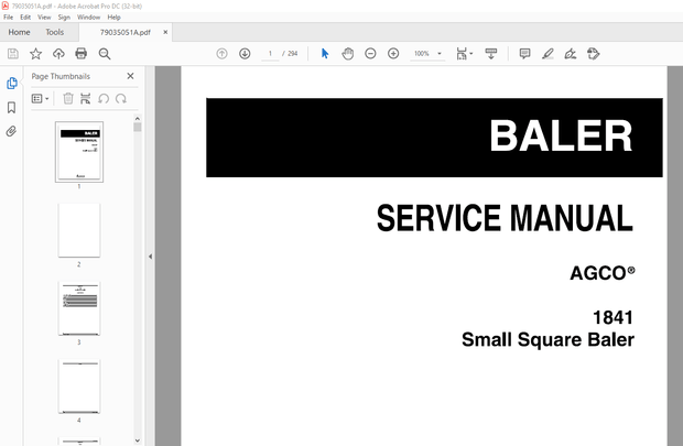 AGCO NA 1841 Small Square Baler Service Manual – PDF DOWNLOAD