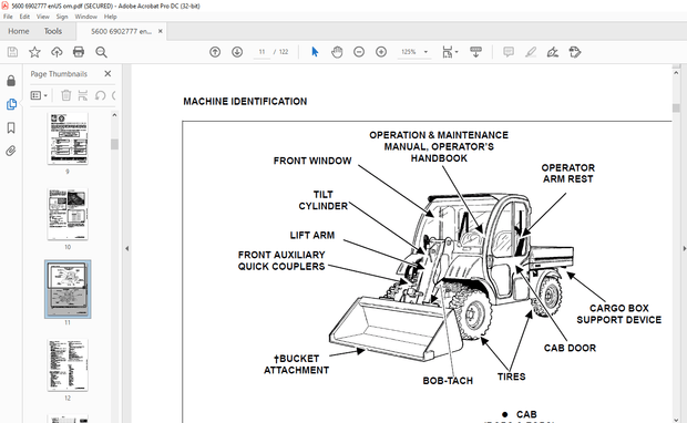 Bobcat Toolcat™ 5600 B-Series Utility Work Machine Operation &amp; Maintenance Manual – PDF DOWNLOAD