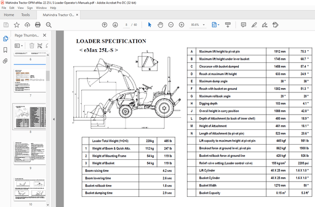 Mahindra Tractor eMax 25L-S For Front end Loader Operator’s Manual – PDF DOWNLOAD