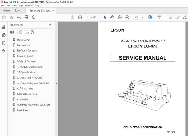 Epson LQ-670 Service Manual - PDF DOWNLOAD