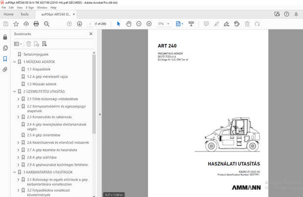 AMMANN ART 240 PNEUMATIKUS HENGER HASZNÁLATI UTASÍTÁS 3027199 PDF