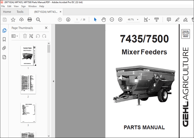 Gehl MF7435, MF7500 Mixer Feeders Parts Manual(907102) – PDF DOWNLOAD