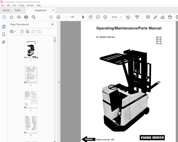  BT Prime Mover RC Series Trucks RC-20 RC-25 RC-30 RC-40 Operating &amp; Parts Mnual PDF DOWNLOAD