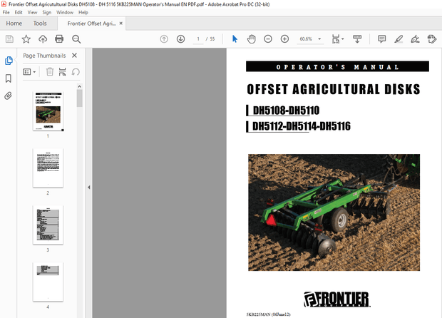 Frontier OFFSET AGRICULTURAL DISKS DH5108-DH5110 DH5112-DH5114-DH5116 OPERATOR’S MANUAL(5KB225MAN) 
