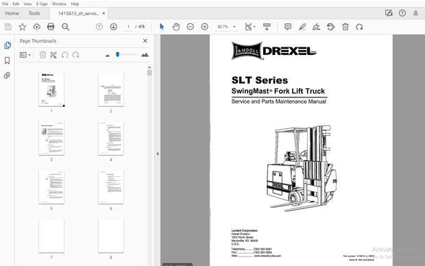Drexel SLT Series SwingMast Fork Lift Truck Service &amp; Parts Maintenance Manual 1415813 – PDF DOWNLOA