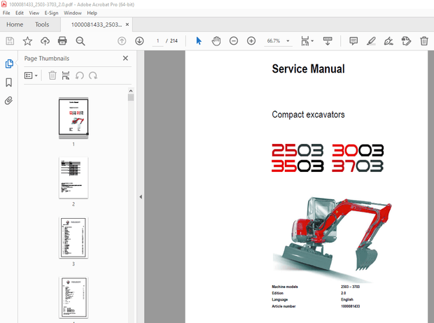 Wacker Neuson 2503 3003 3503 3703 Compact Excavator Service Repair Manual - PDF DOWNLOAD 