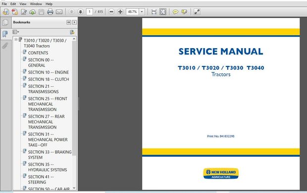 New Holland T3010 T3020 T3030 T3040 Tractors Service Repair Manual (84183229B) FILE DETAILS: New Hol
