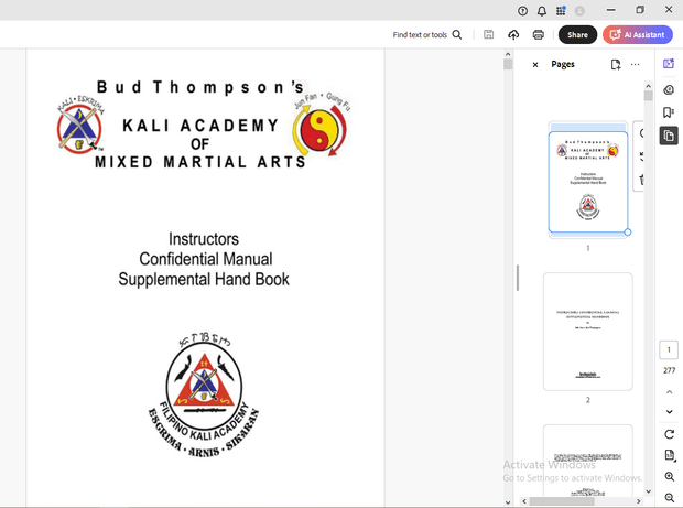 Bud Thompson&#x27;s 2010 Mixed Material Arts Supplemental Hand Book Instructors Confidential Manual - PDF