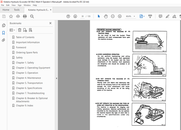 Kobelco SK150LC Mark IV Hydraulic Excavator Operator’s Manual – PDF DOWNLOAD