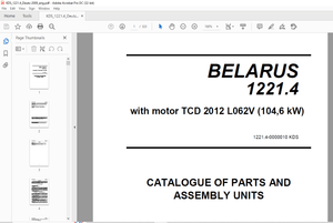 Belarus 1221.4 with motor TCD 2012 L062V (104,6 kW) Tractor Parts Catalogue &amp; Assembly Manual – PDF 