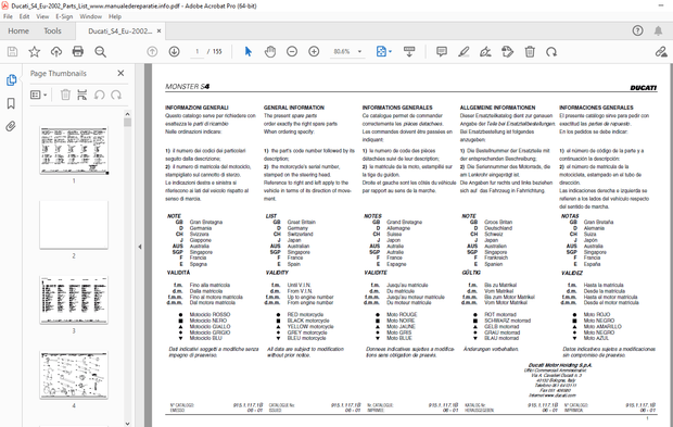 Ducati MULTISTRADA S4 2002 Parts Manual PN 91511171B - PDF DOWNLOAD